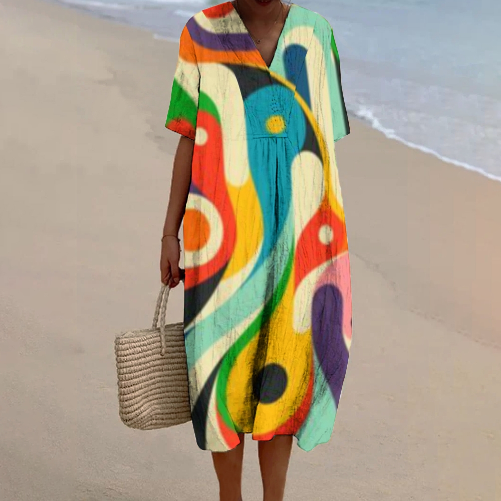 Women's Print Flowy Linen Dress 2408005279