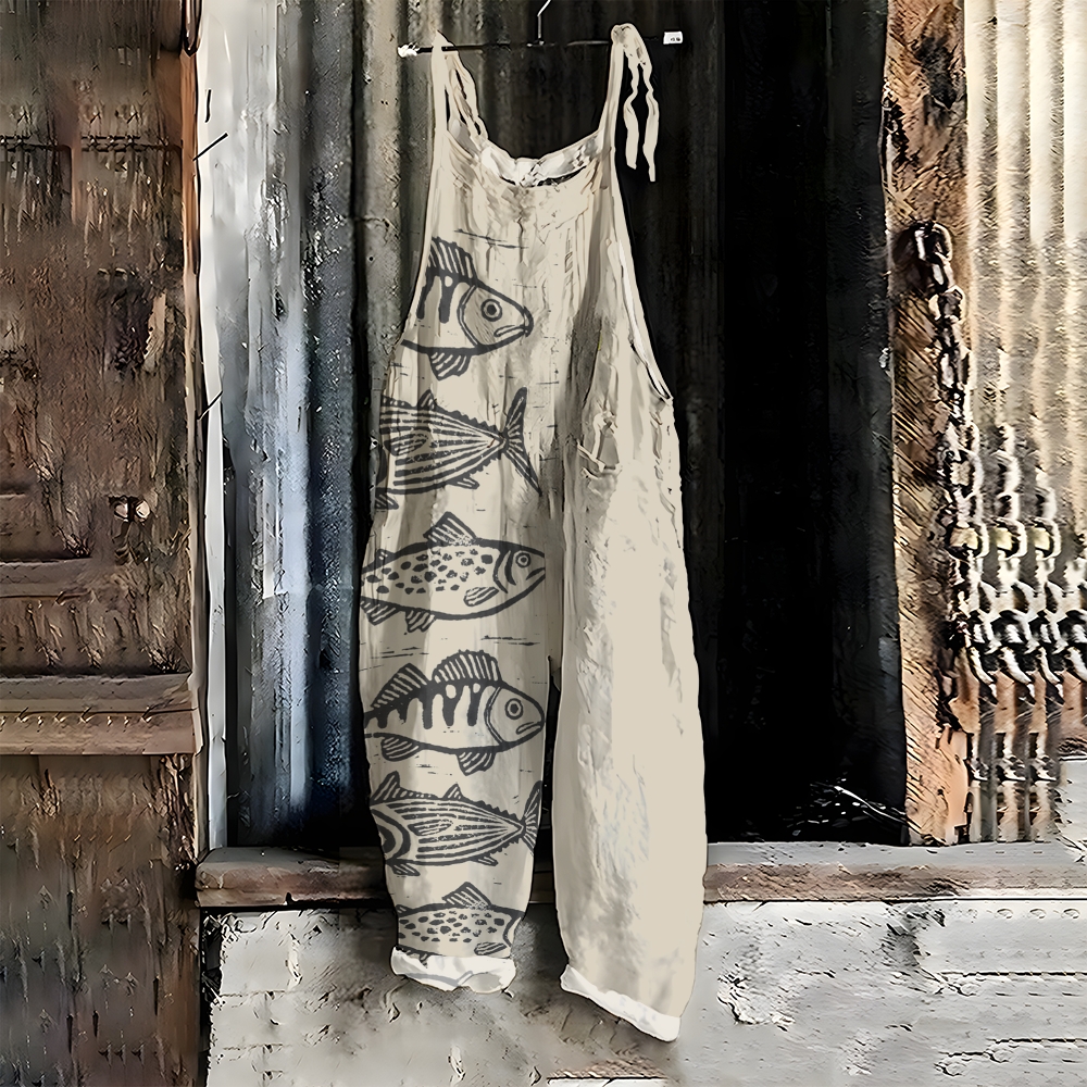 Fish Japanese Lino Art Linen Blend Jumpsuit