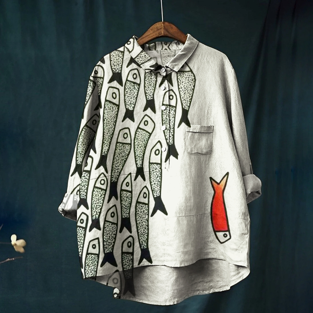 Women's Print Casual Cotton And Linen Shirt