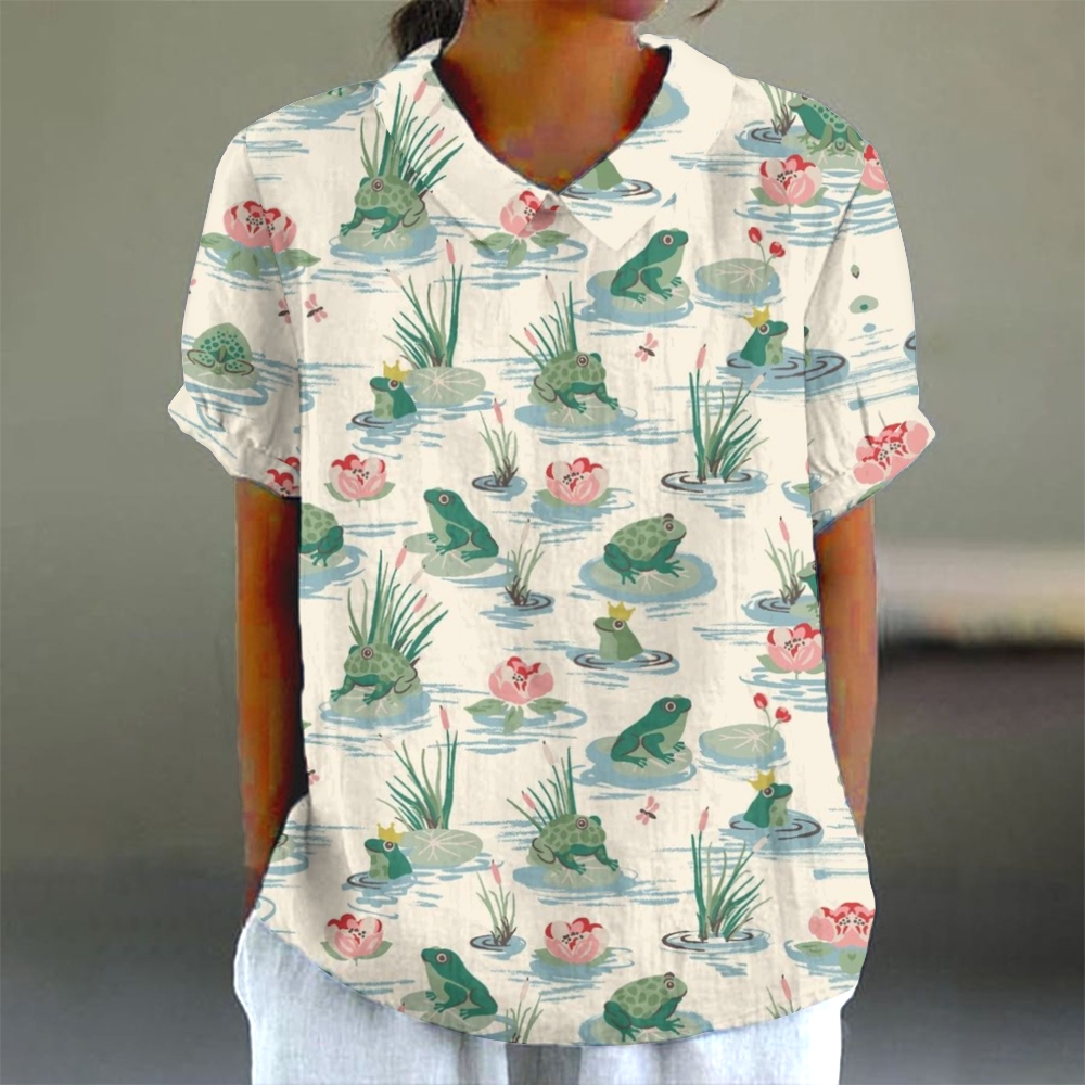 Women's Casual Cotton and Linen Short Sleeve Shirt