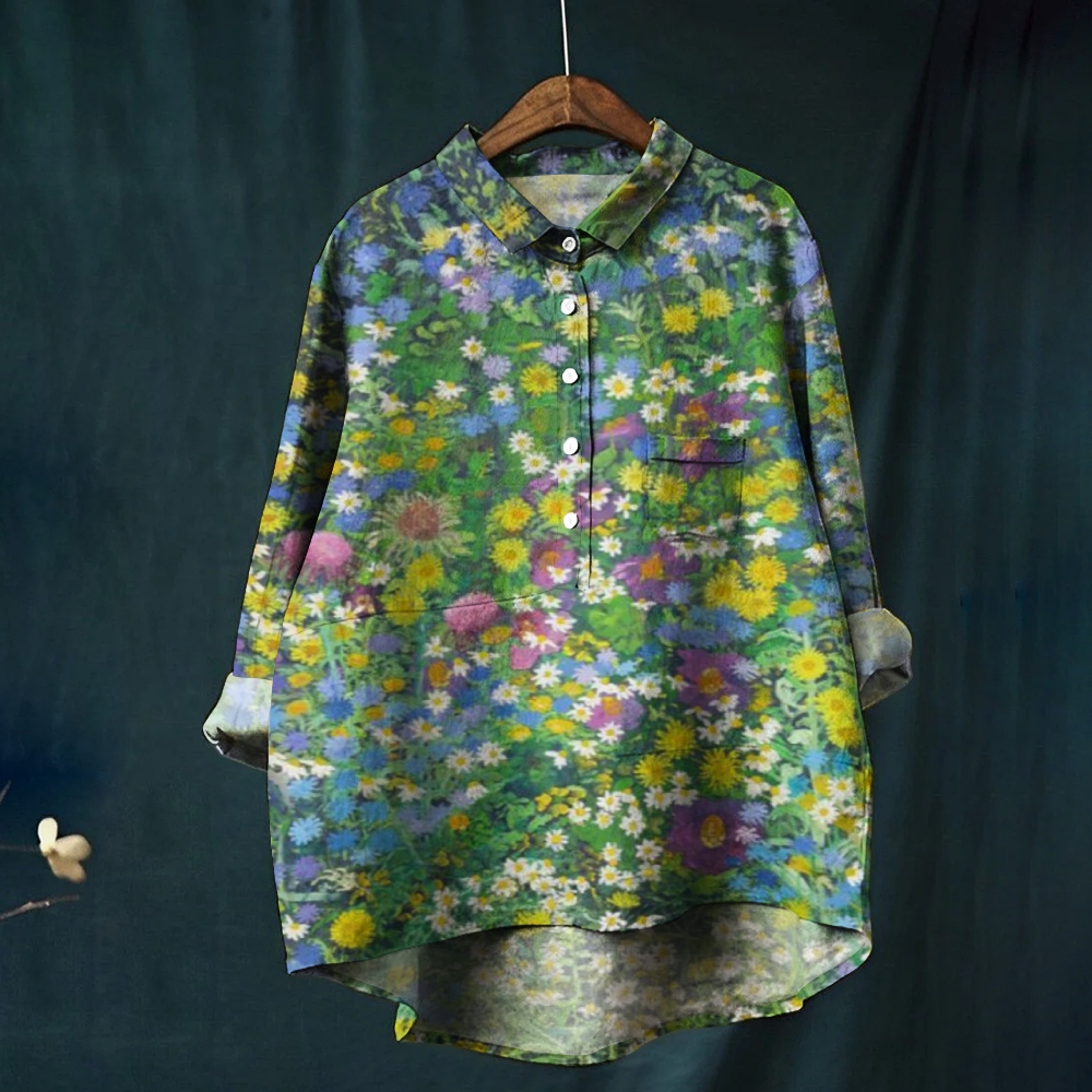 Women's Print Casual Cotton And Linen Shirt