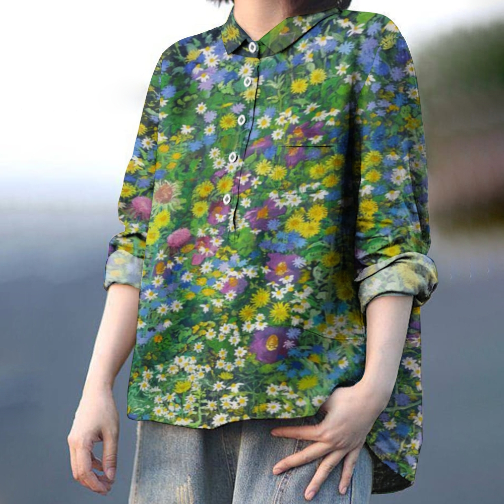 Women's Print Casual Cotton And Linen Shirt