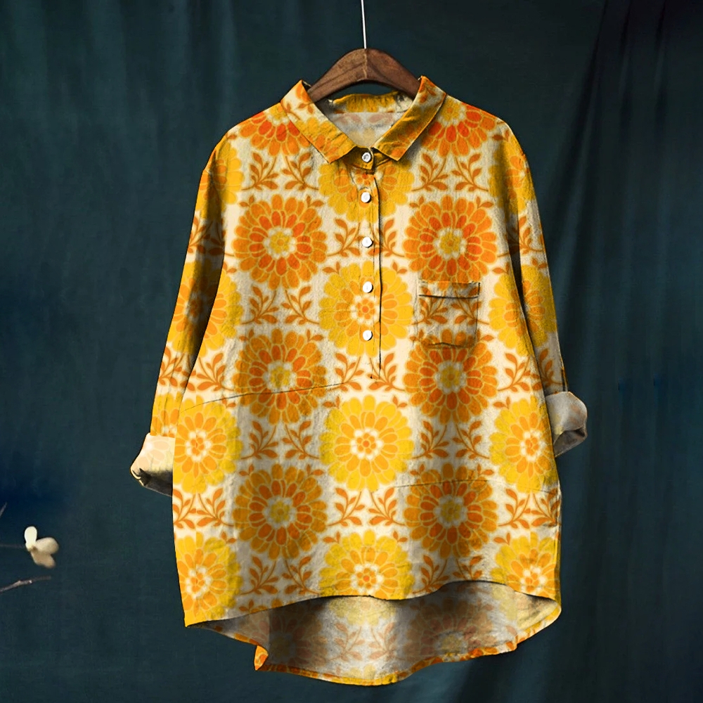 Women's Print Casual Cotton And Linen Shirt