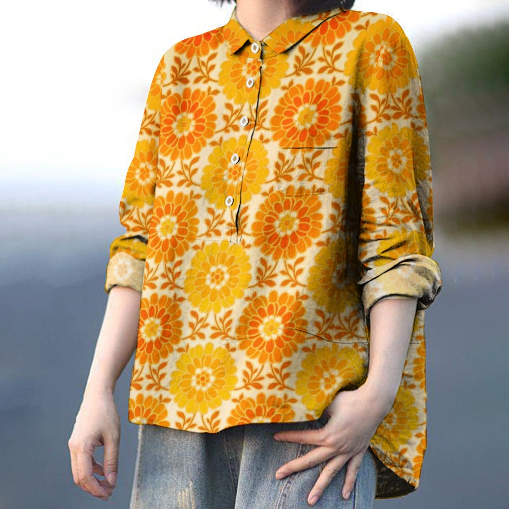 Women's Print Casual Cotton And Linen Shirt