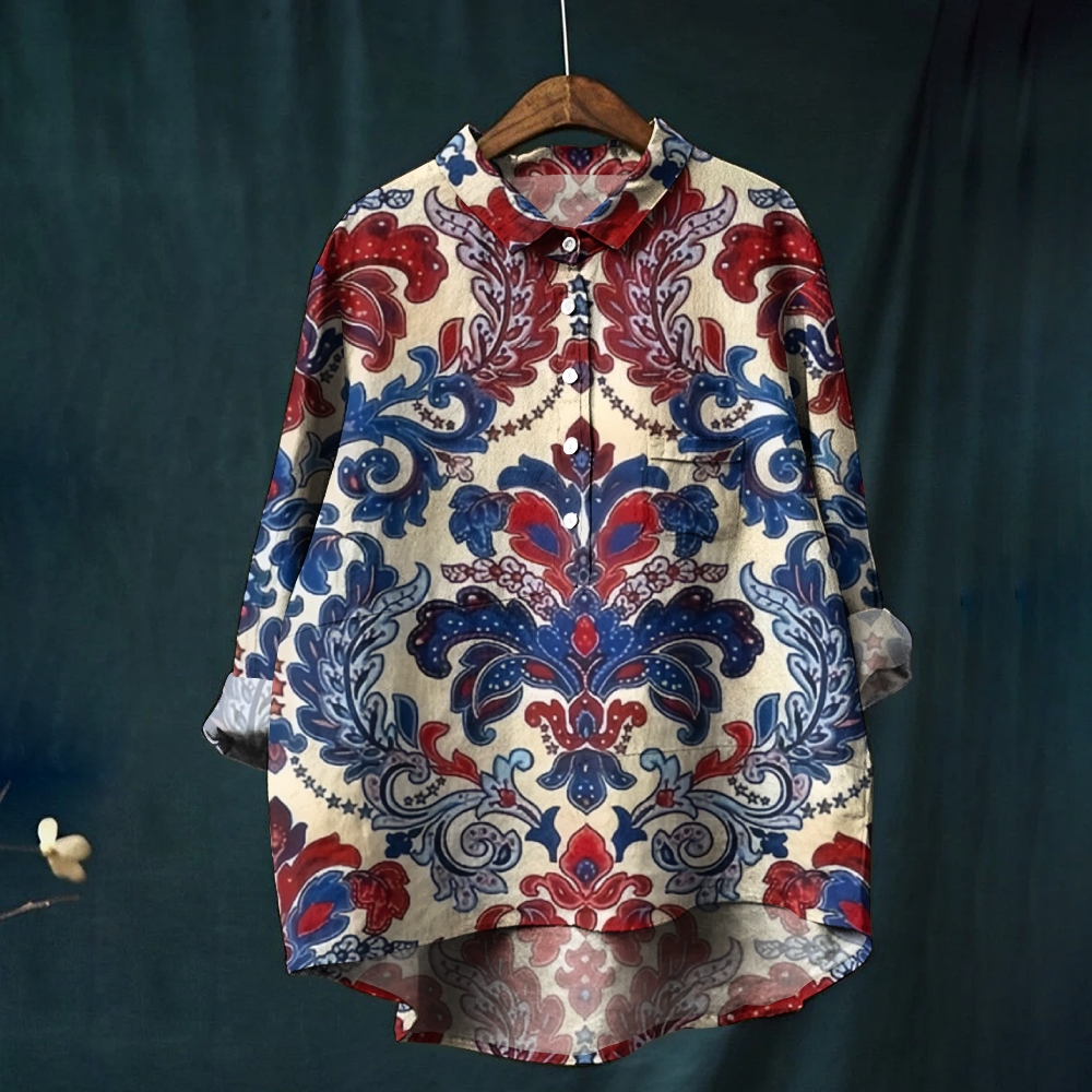 Women's Print Casual Cotton And Linen Shirt