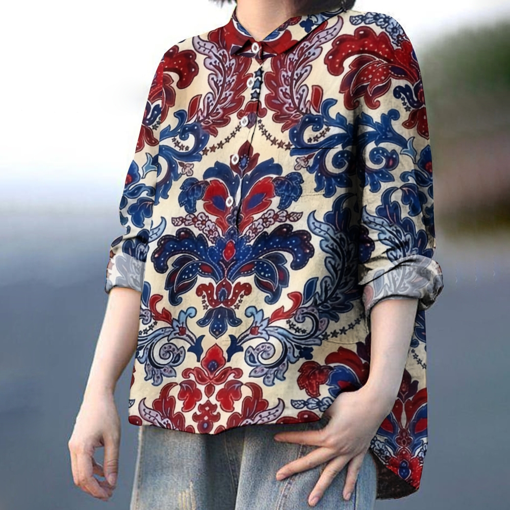 Women's Print Casual Cotton And Linen Shirt