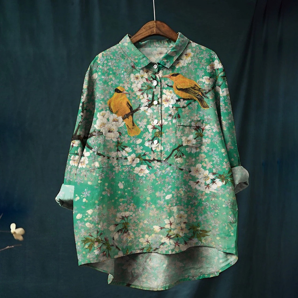 Women's Print Casual Cotton And Linen Shirt