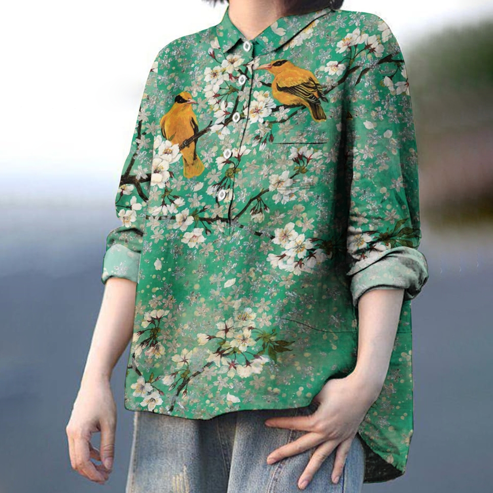 Women's Print Casual Cotton And Linen Shirt