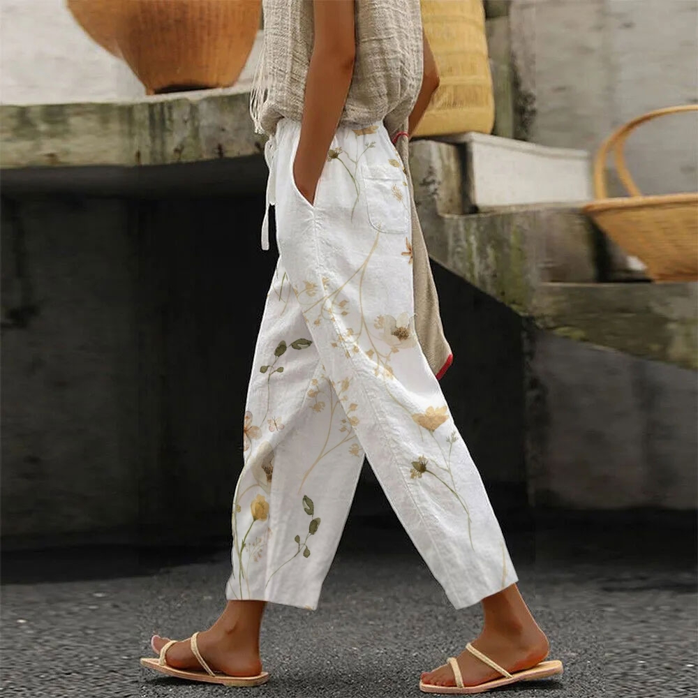 Women's Minimalist Spring Floral Pattern Print Trousers