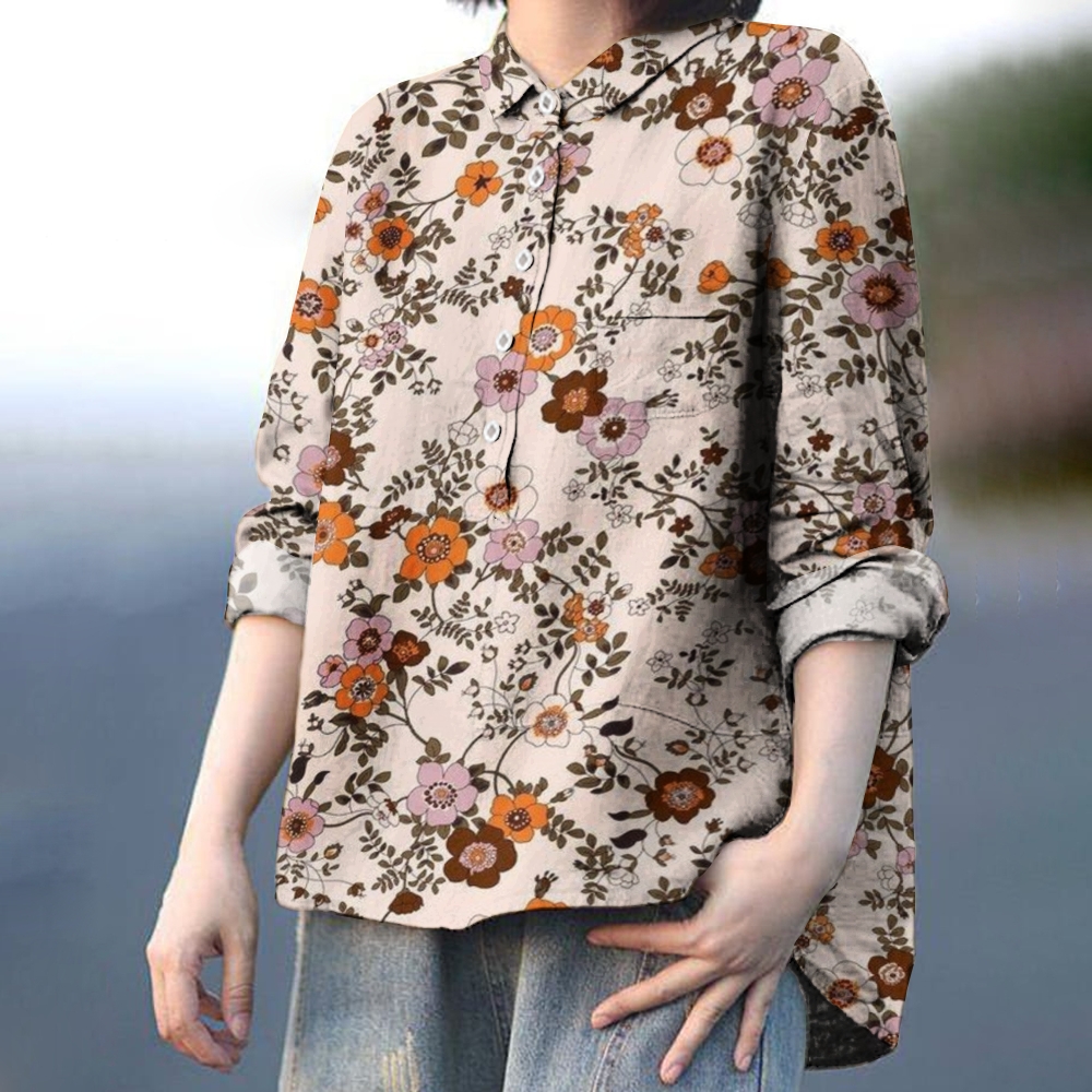 Women's Print Casual Cotton And Linen Shirt