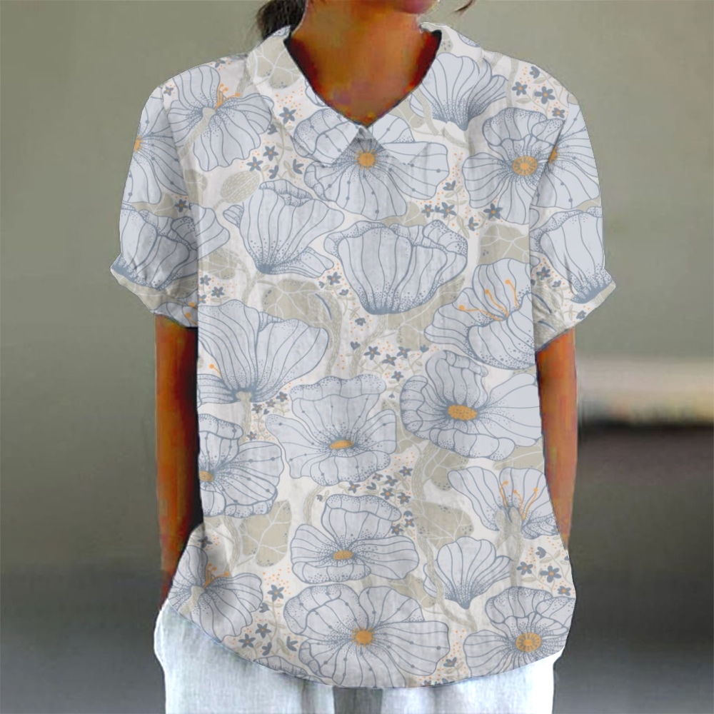Women's Casual Cotton and Linen Short Sleeve Shirt