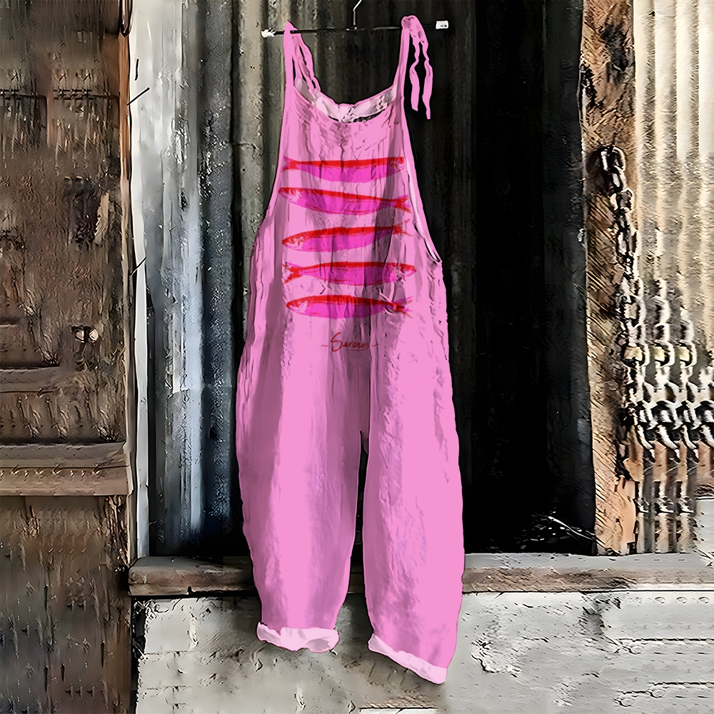 Women's Casual Sardines Printed Cotton And Linen Jumpsuit