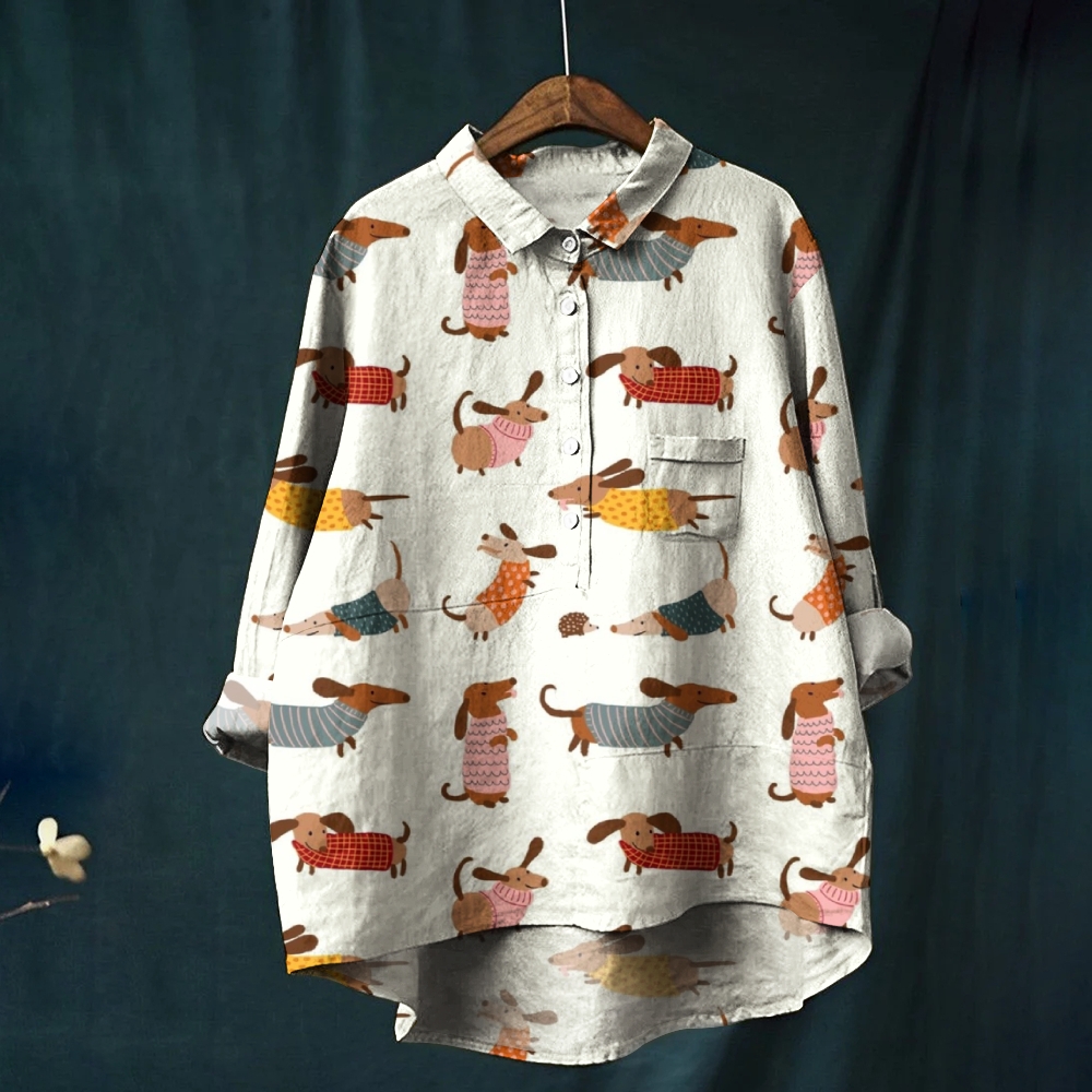 Women's Print Casual Cotton And Linen Shirt 2408006103