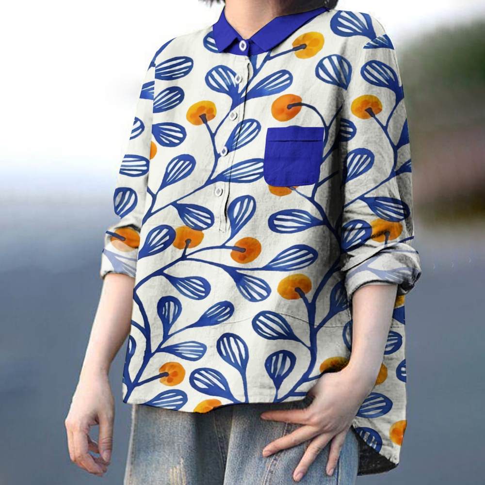 Women's Print Casual Cotton And Linen Shirt