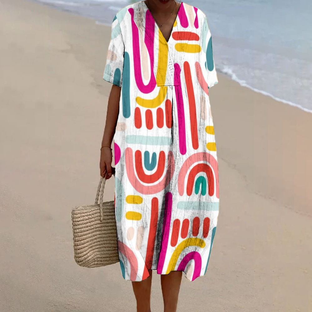Women's Abstract Print Flowy Linen Dress