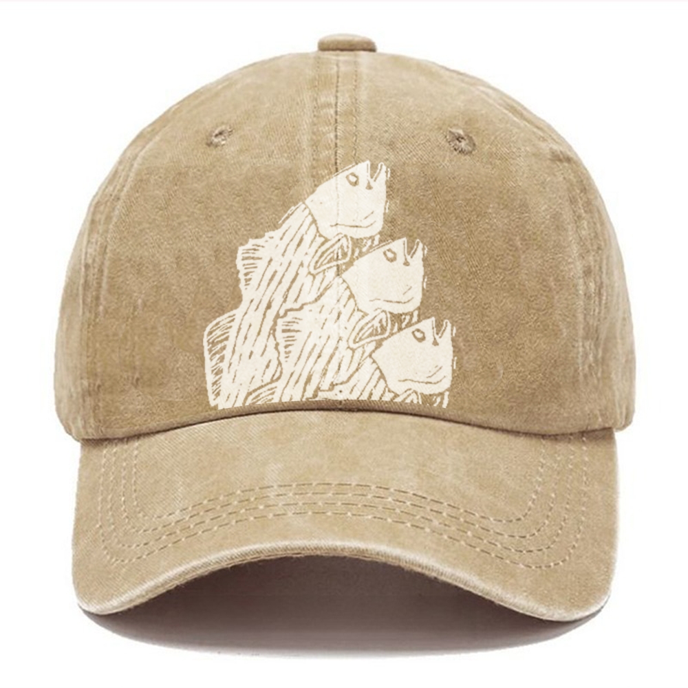 Unisex Vintage Casual Fish Printed Washed Cap