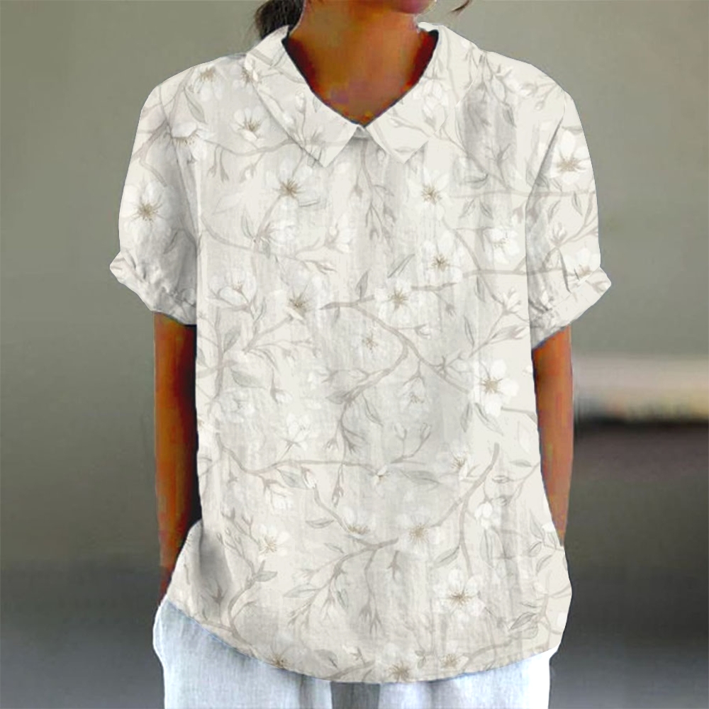 Women's Vintage Floral Art Print Casual Cotton And Linen Shirt