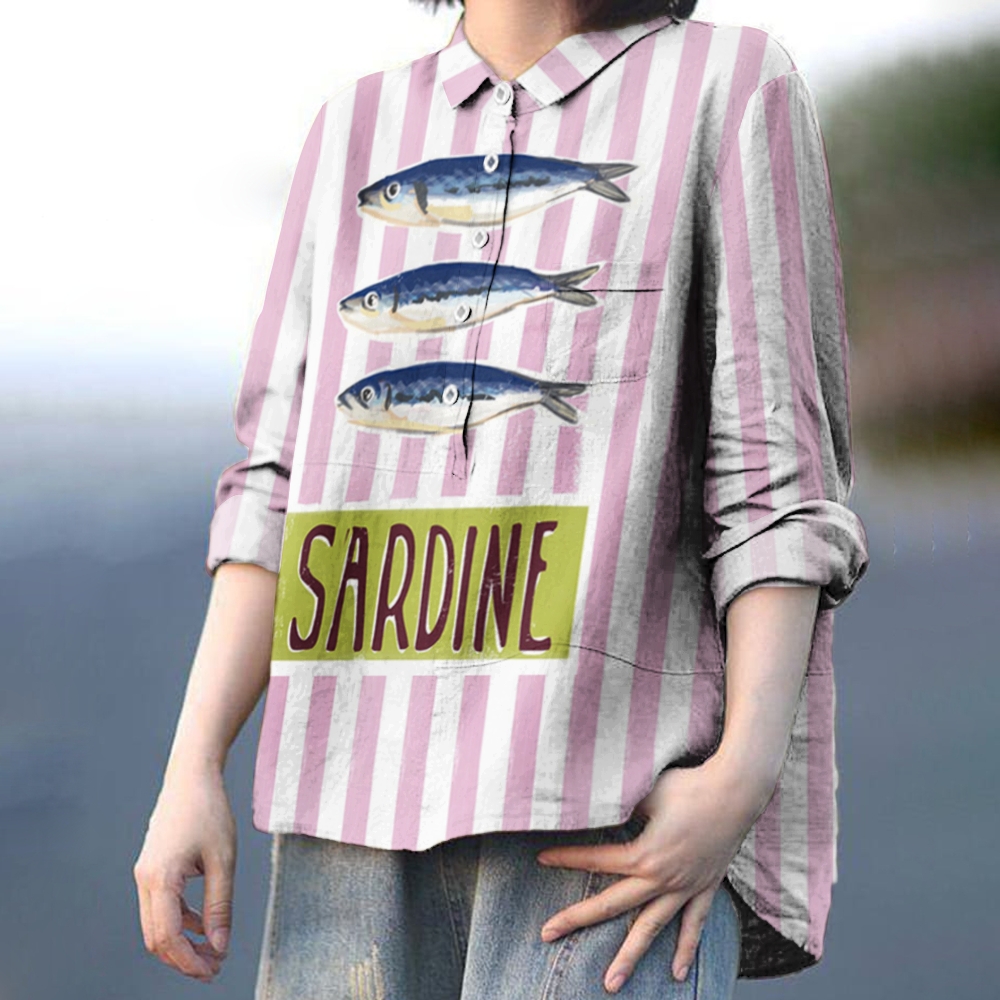 Women's Striped Sardines Printed Casual Shirt