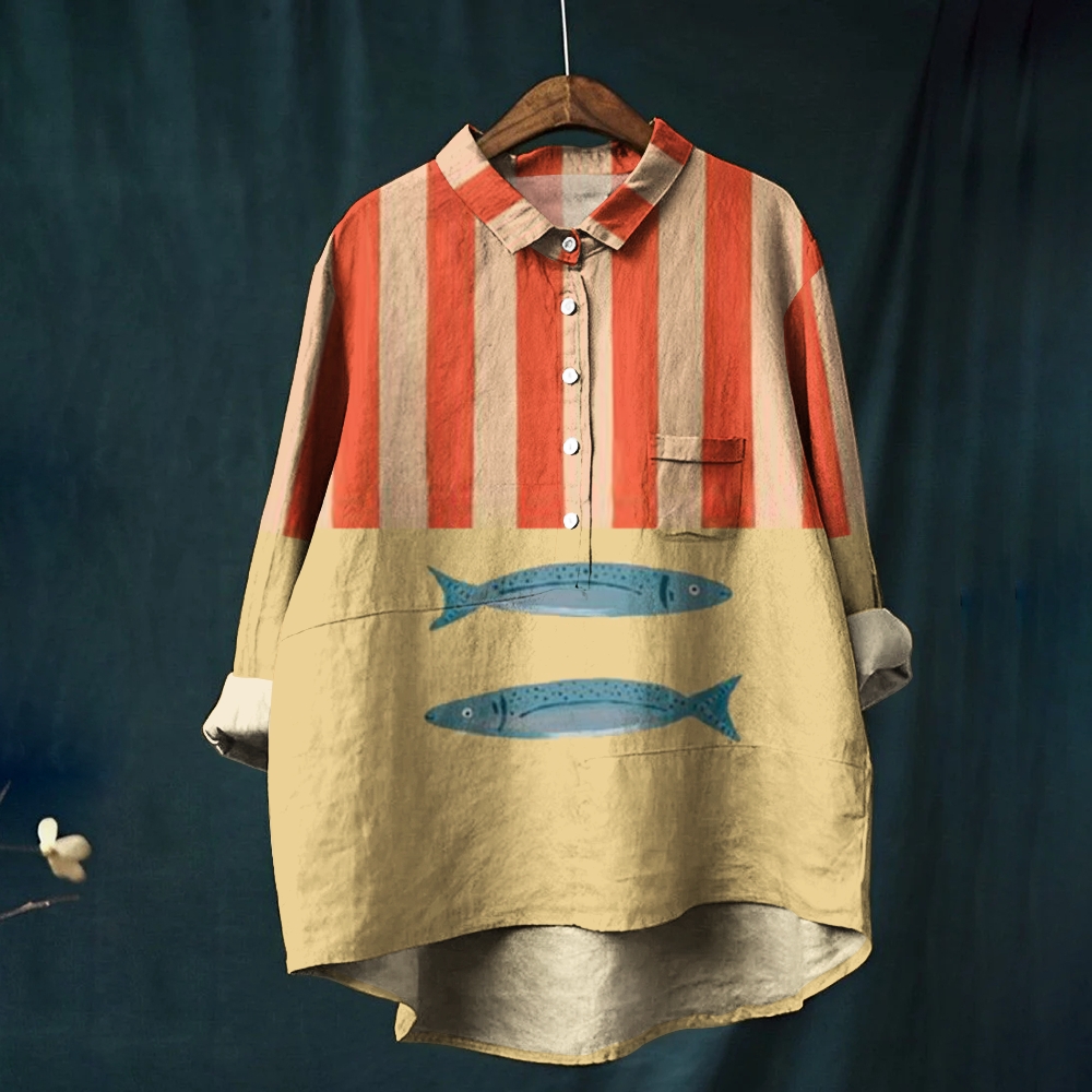 Women's Striped Sardines Printed Casual Shirt