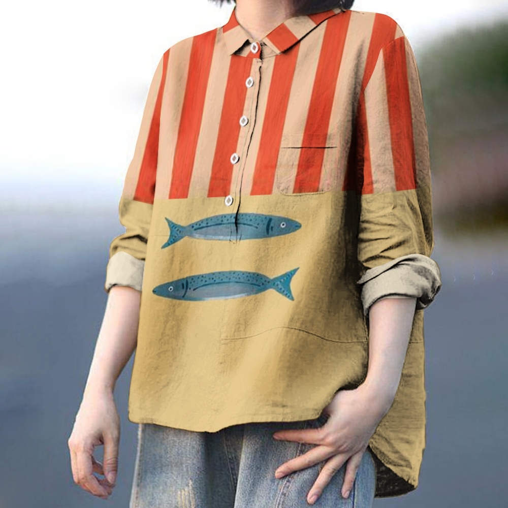 Women's Striped Sardines Printed Casual Shirt