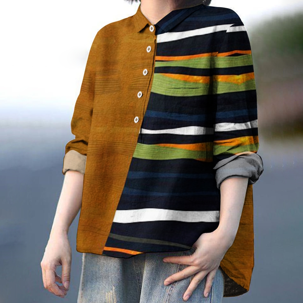 Women's Colorblock Stripe Printed Casual Shirt