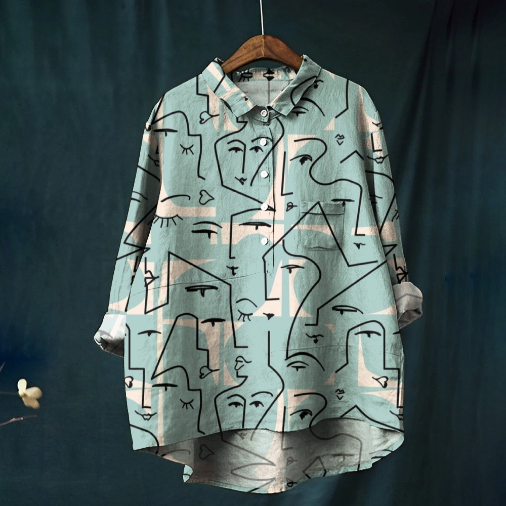 Women's Blue Face Printed Casual Shirt