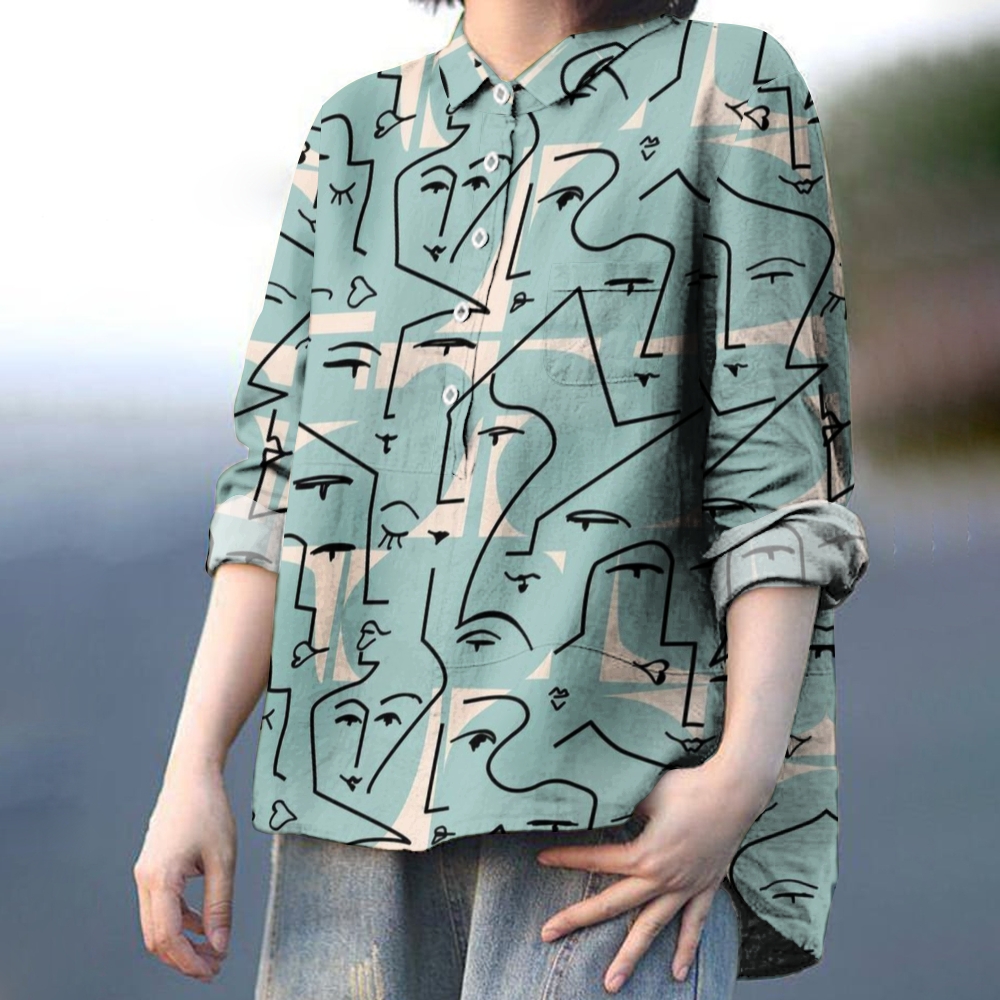 Women's Blue Face Printed Casual Shirt