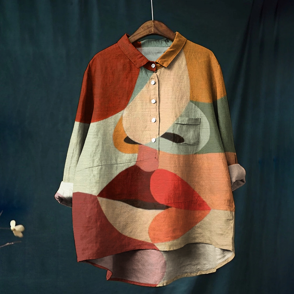 Women's Colorblock Face Printed Casual Shirt