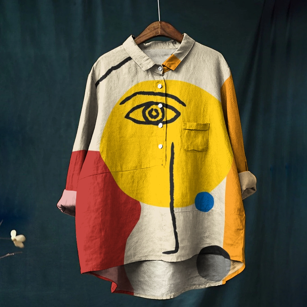 Women's Abstract Face Printed Casual Shirt