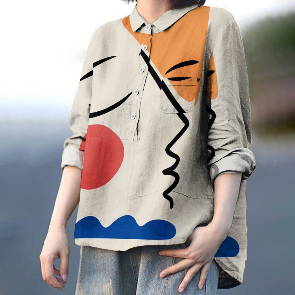 Women's Abstract Face Printed Casual Shirt