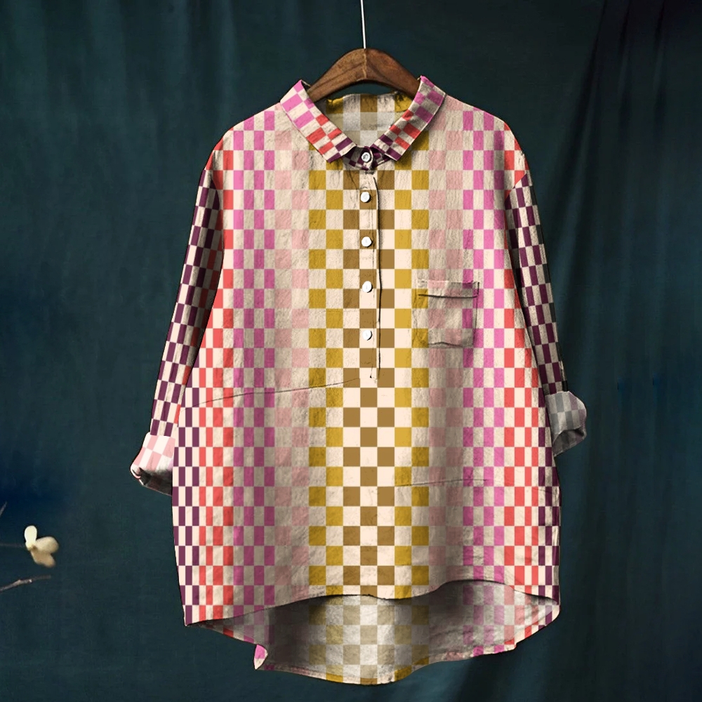 Women's Color Square Printed Casual Shirt