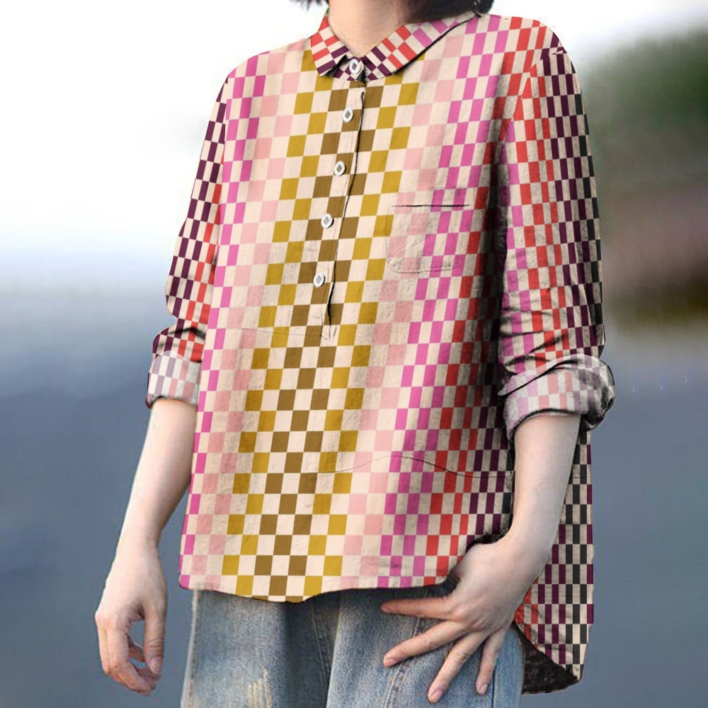 Women's Color Square Printed Casual Shirt