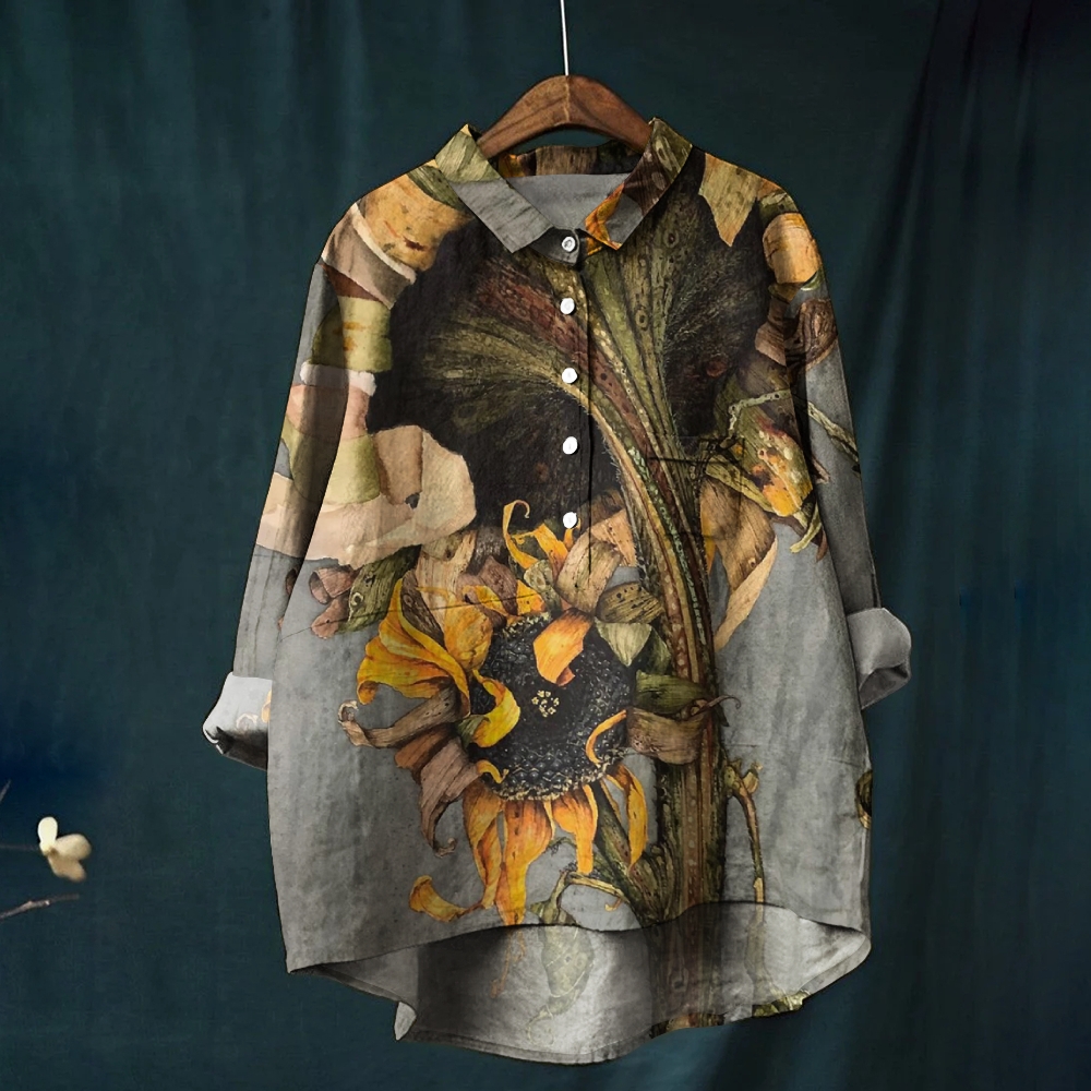 Women's  Vintage Sunflower Flower Printed Casual Shirt