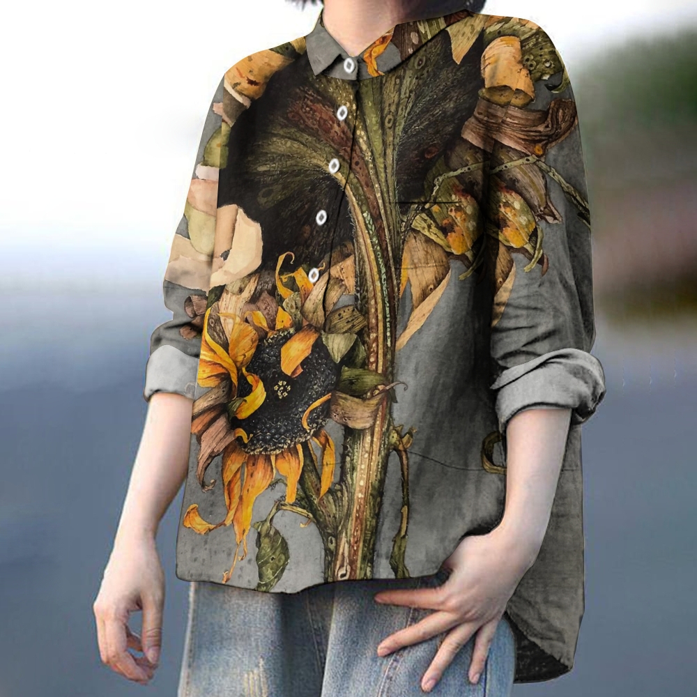 Women's  Vintage Sunflower Flower Printed Casual Shirt