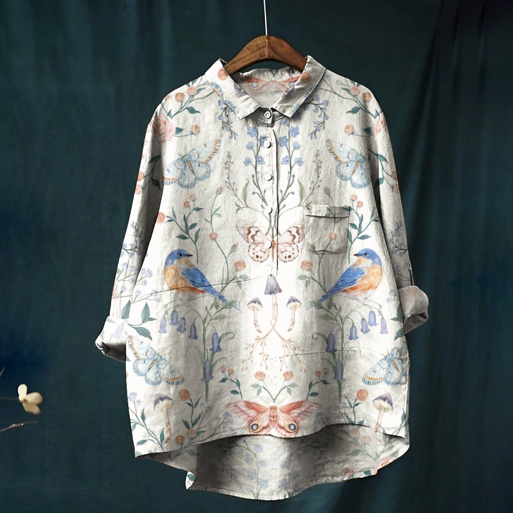 Women's Vintage Flowers And Birds Printed Casual Shirt