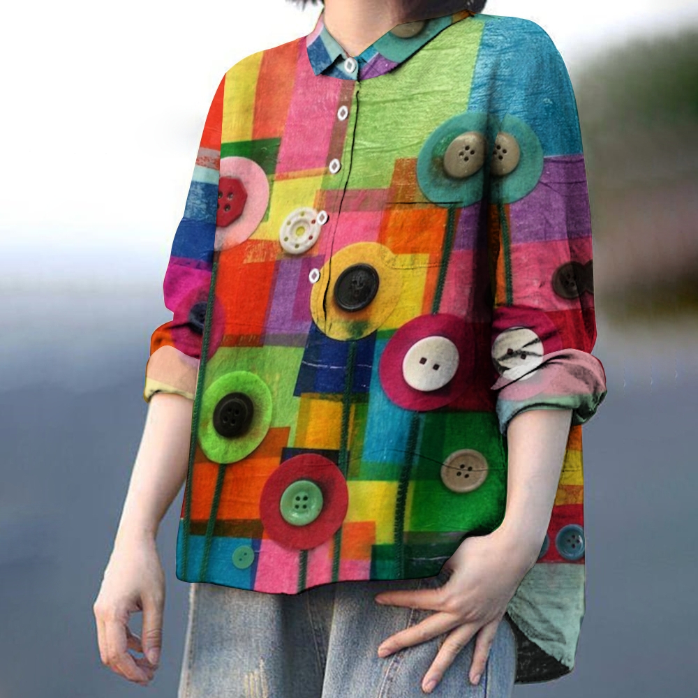 Women's Buttons And Colourful Checks Printed Casual Shirt
