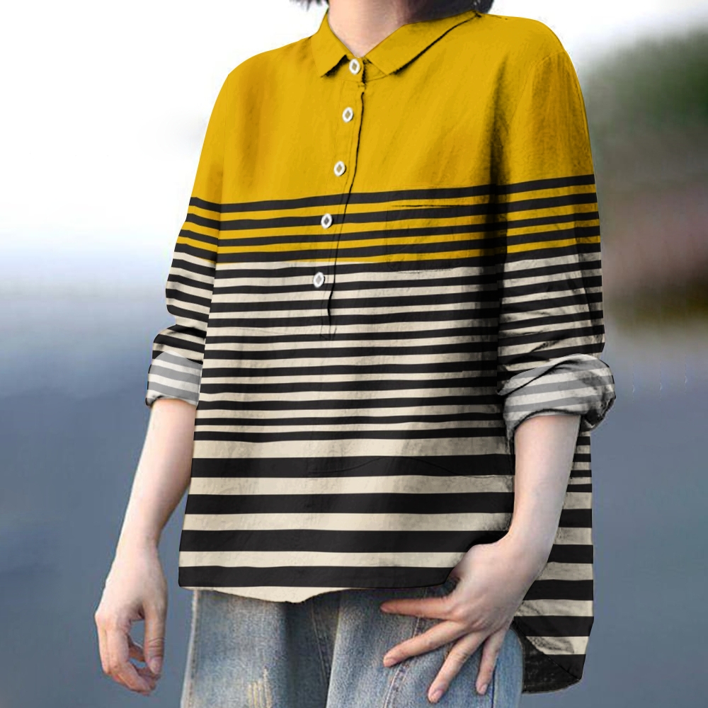 Women's Colorblock Stripe Printed Casual Shirt
