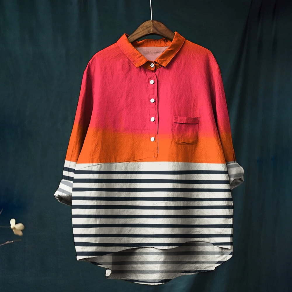 Women's Colorblock Stripe Printed Casual Shirt