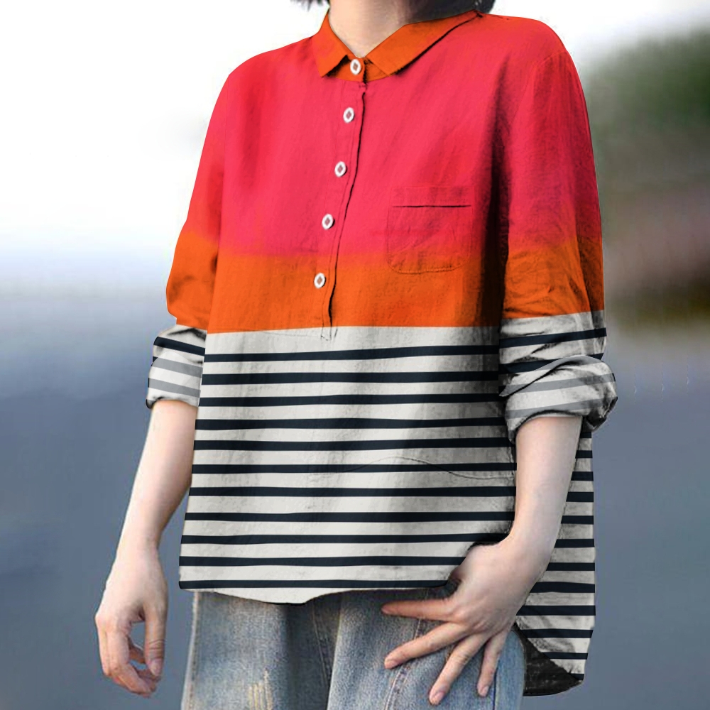Women's Colorblock Stripe Printed Casual Shirt