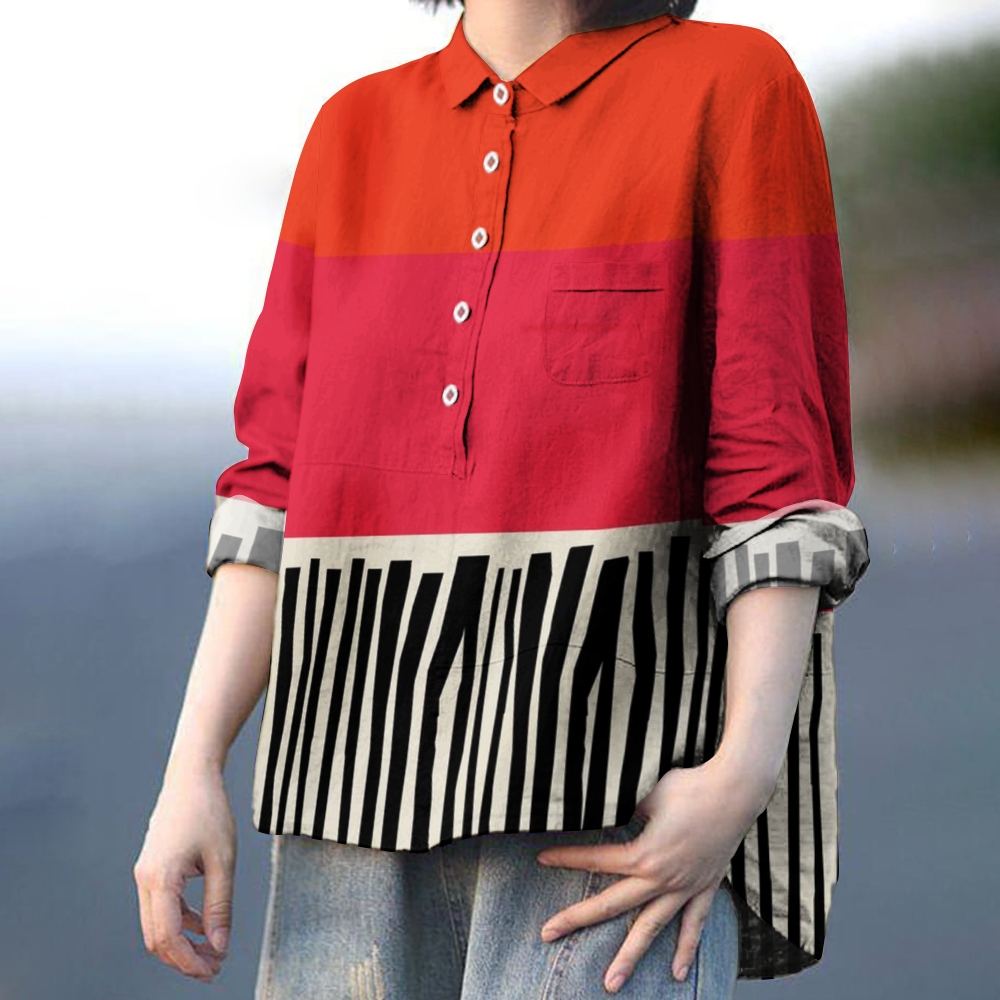 Women's Color Block Stripes Printed Casual Shirt