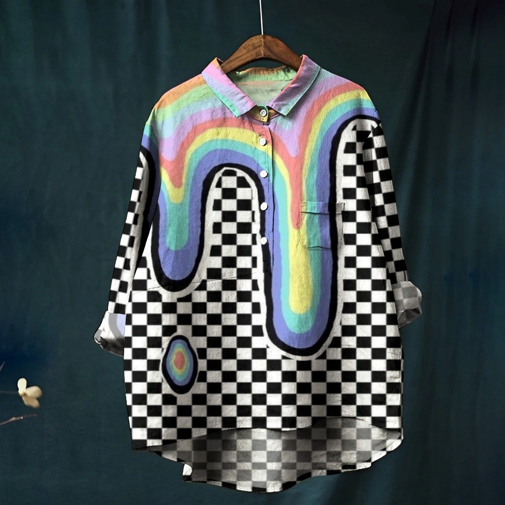 Women's Square Stripes Printed Casual Shirt