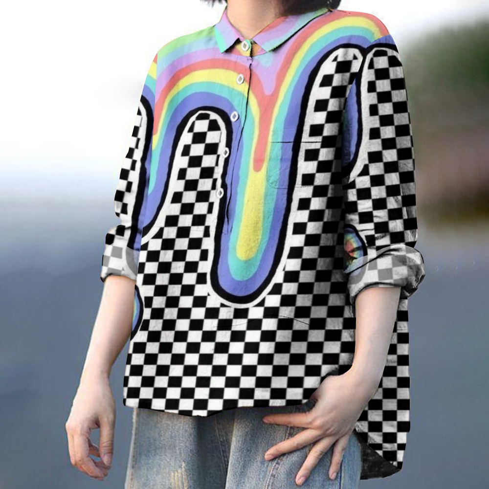 Women's Square Stripes Printed Casual Shirt