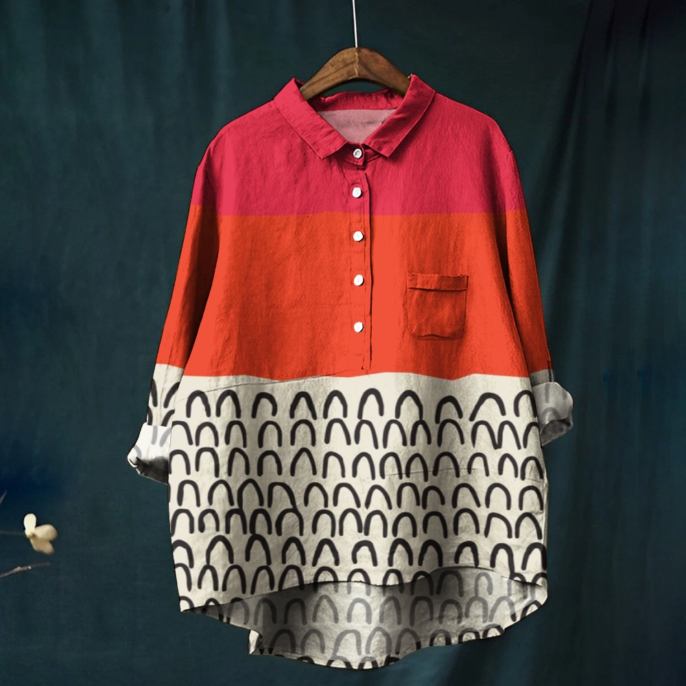 Women's Geometric Splicing Printed Casual Shirt