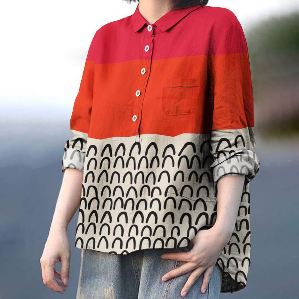 Women's Geometric Splicing Printed Casual Shirt