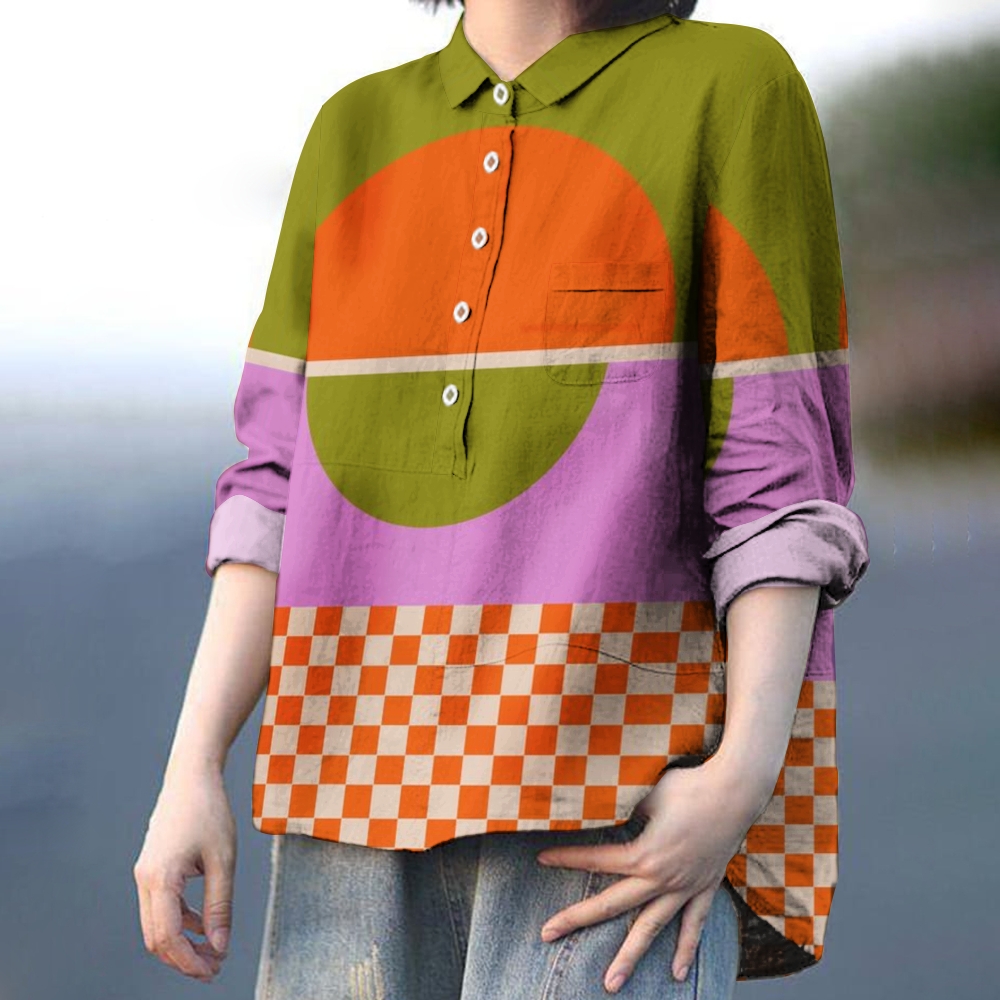 Women's Abstract Plaid Printed Casual Shirt