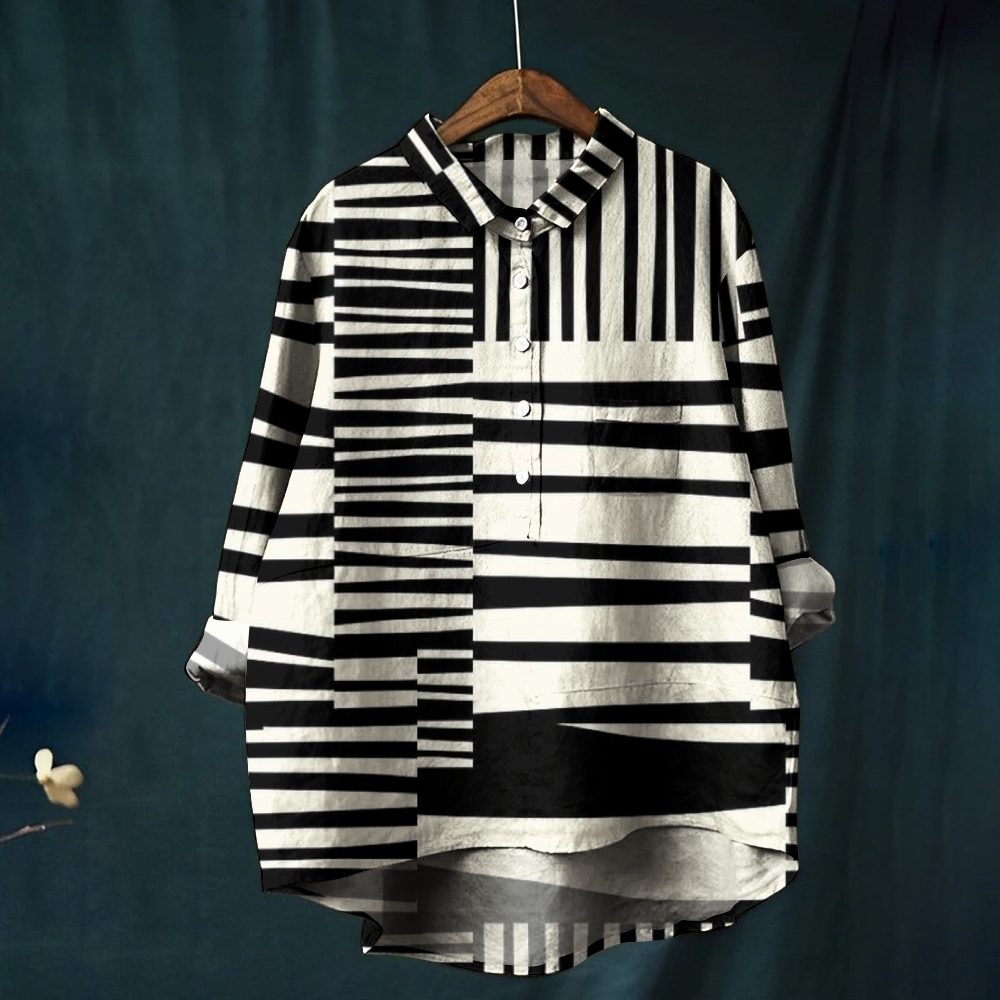 Women's Colorblock Stripe Printed Casual Shirt