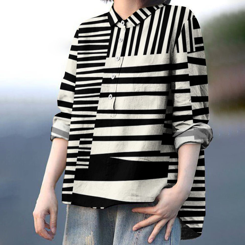 Women's Colorblock Stripe Printed Casual Shirt