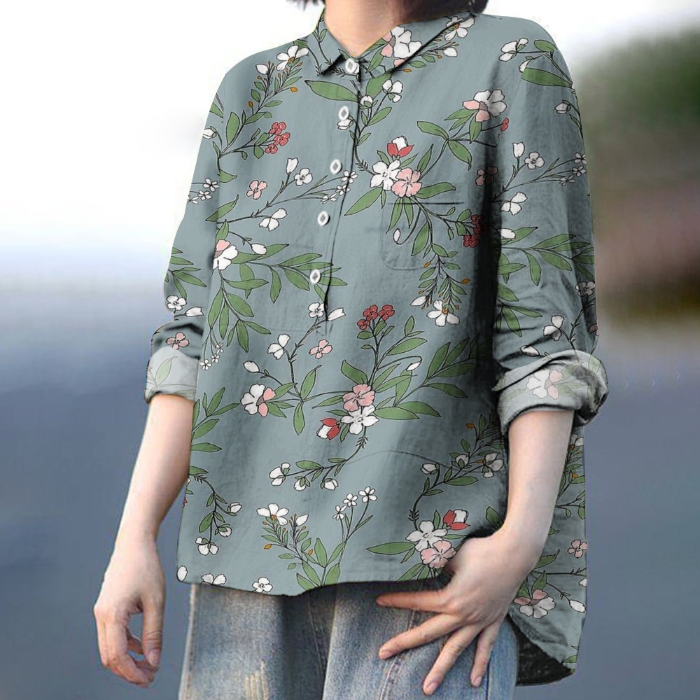 Women's Vintage Flower Printed Casual Shirt