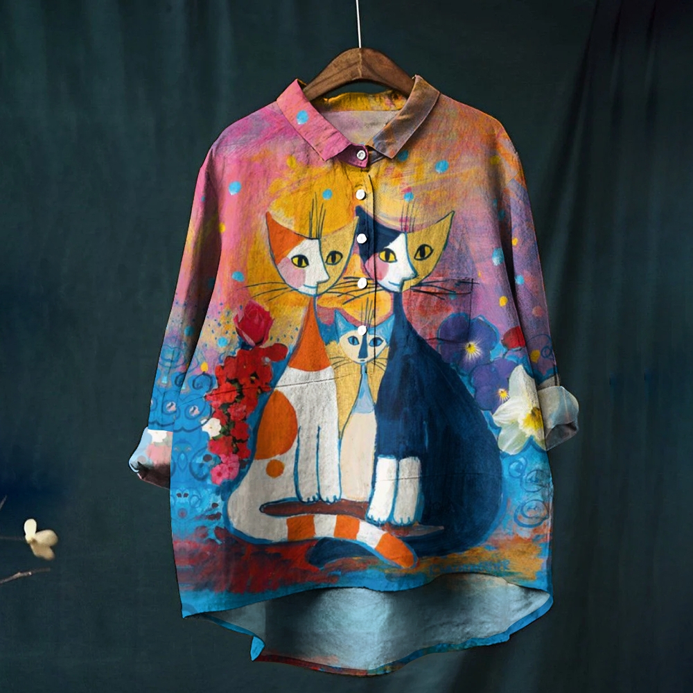 Women's Funny Cat Printed Casual Shirt