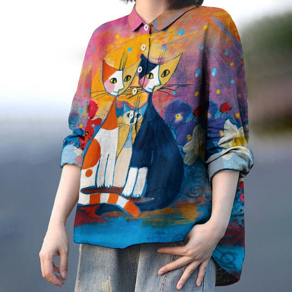 Women's Funny Cat Printed Casual Shirt